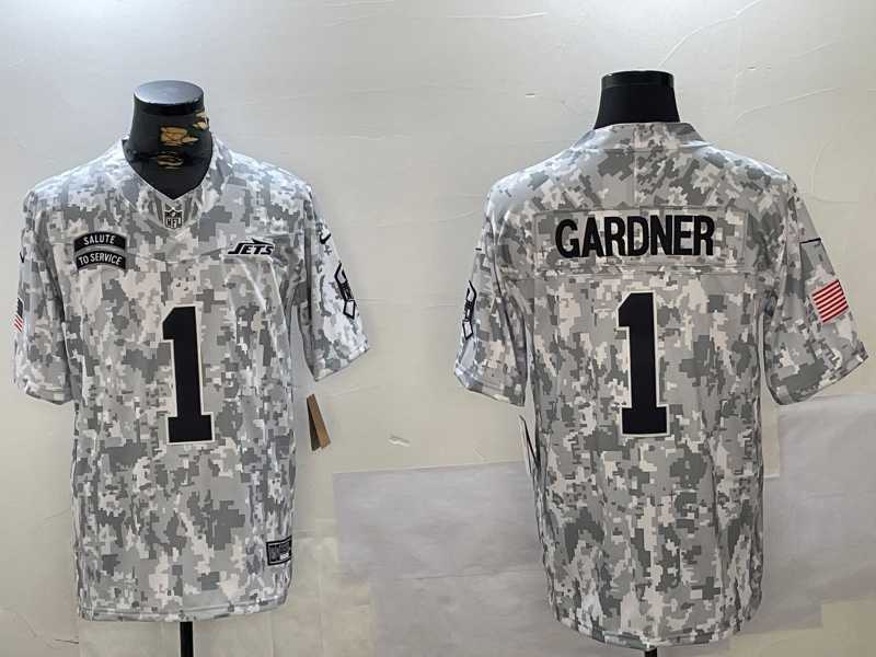 Mens New York Jets #1 Sauce Gardner Arctic Camo 2024 FUSE Salute to Service Limited Stitched Jersey Dzhi